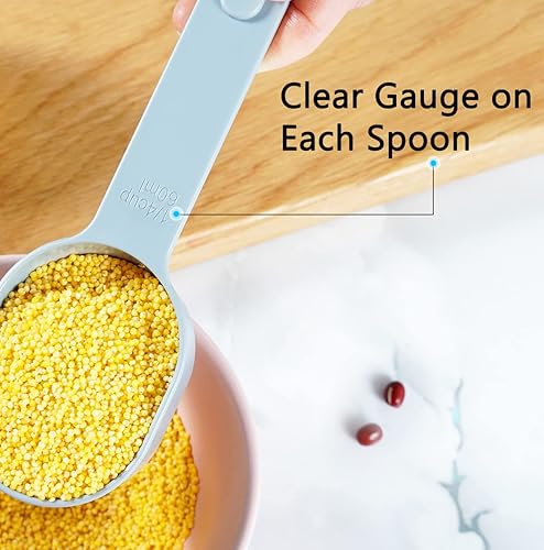 Miniatura 5 de Juego de 11 tazas medidoras y cucharas, incluye 10 tazas medidoras apilables con tapa y 1 cuchara medidora ajustable, juego de cucharas medidoras