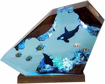 Orca Ocean Resin Lamp, Handmade Table Resin Night Light with USB Port | Art Ornaments for Home Office Decor, Scuba Diver Gifts for Holiday, Unique Birthday Orca Gifts for Mom Grandma Brother Sister