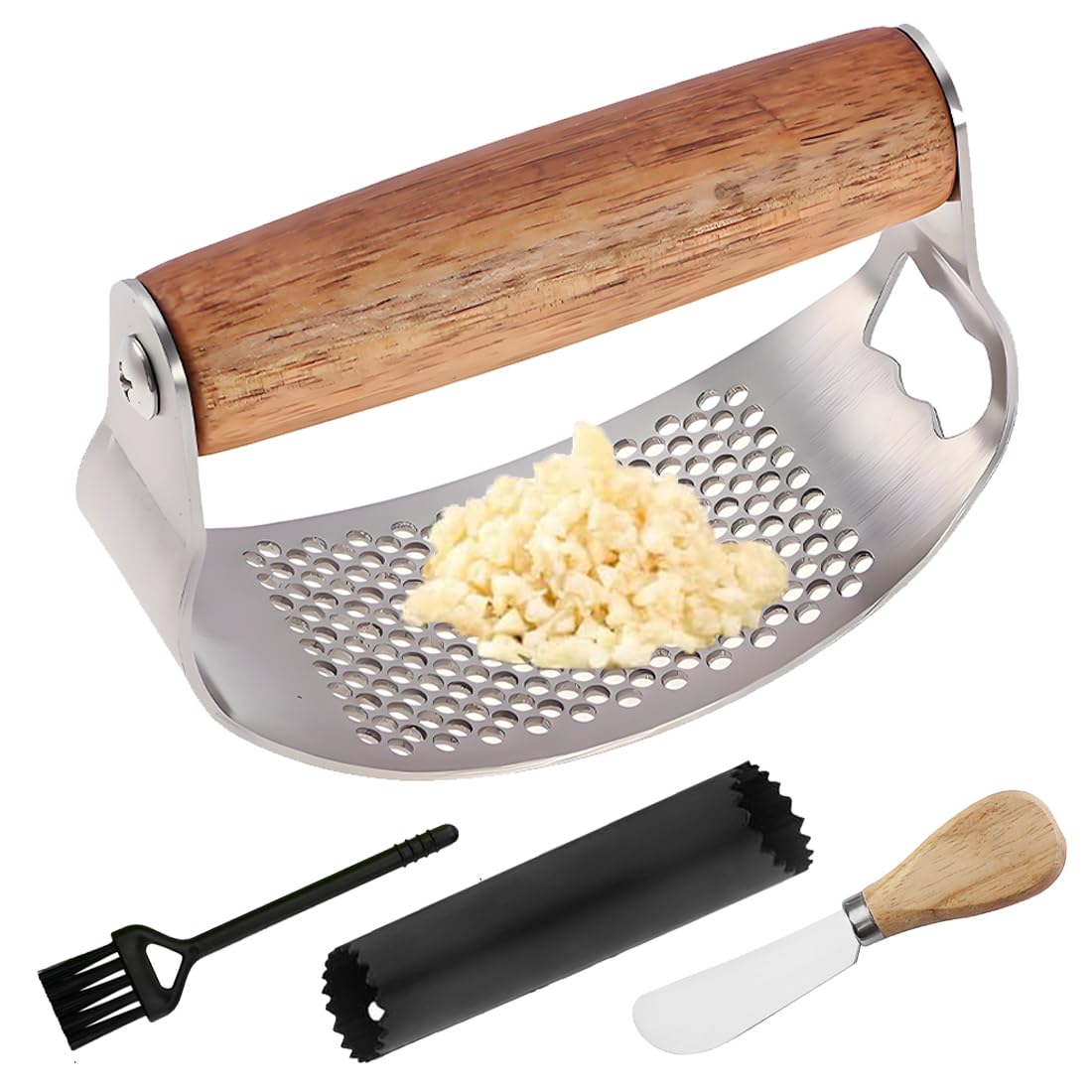Garlic Press Rocker Stainless Steel Ginger Crusher, Garlic Mincer and Squeezer Kitchen Gadget with Ergonomic handle,