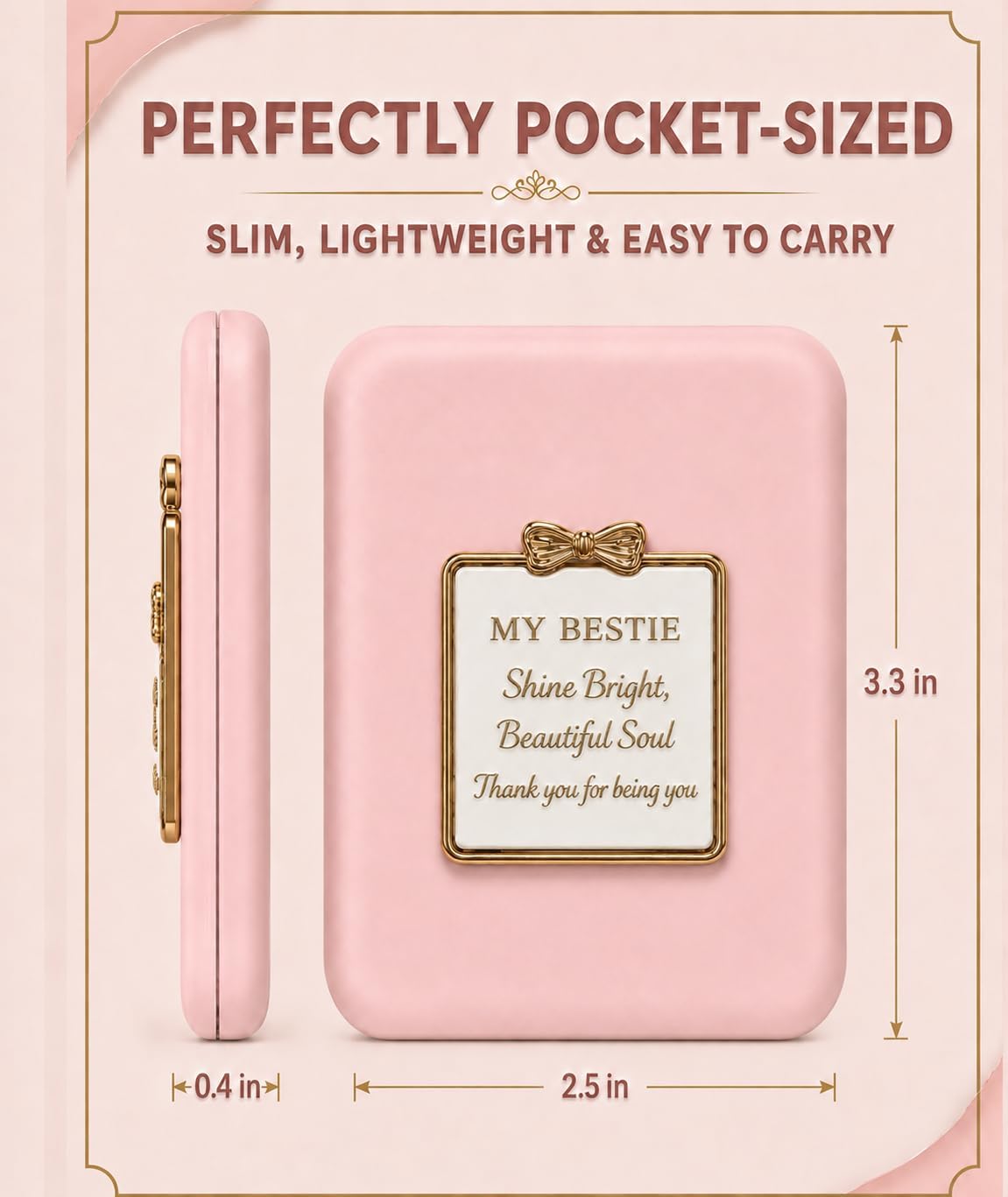 Bestie Friend Gifts for Women, Compact Pocket Mirror, 1X/3X Magnification LED Mini Makeup Mirror with Battery, 2-Sided Portable Folding Handheld, Birthday Bestie Gift for Women