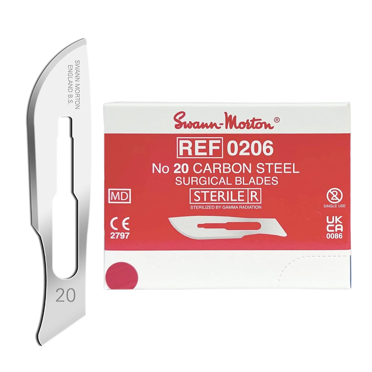 Swann Morton Surgical Scalpel Blade #20 - Professional Grade Tools for Surgeons and Veterinarians, Sterile for Medical Use, Carbon Steel - Individually Wrapped, Box of 100