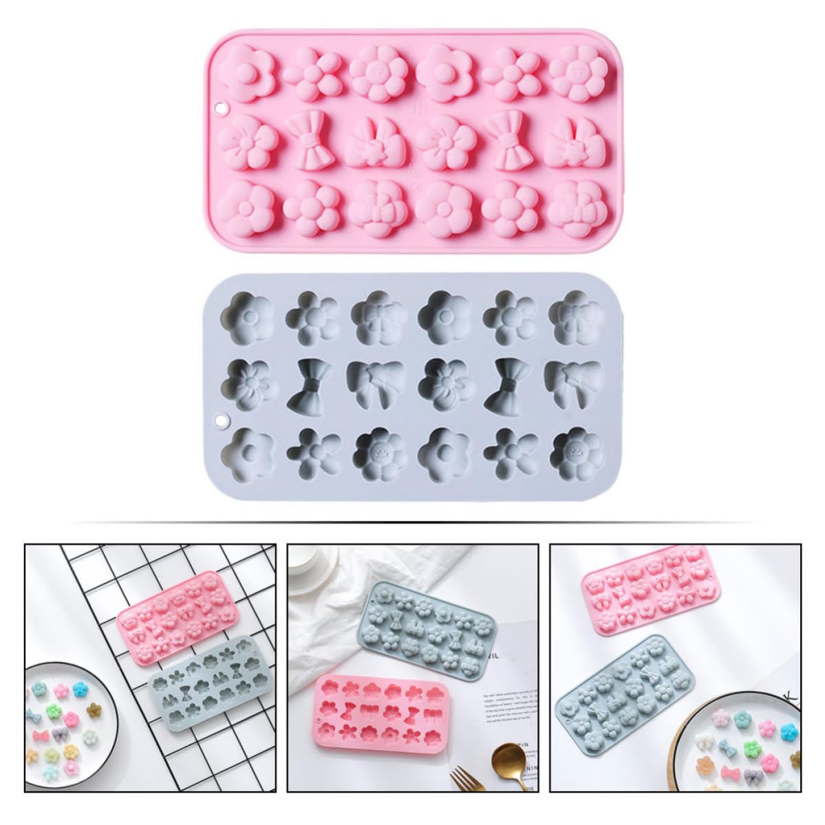 Didiseaon 10 Piezas Moldes de Chocolate Forma de Flor y Lazo de Silicona