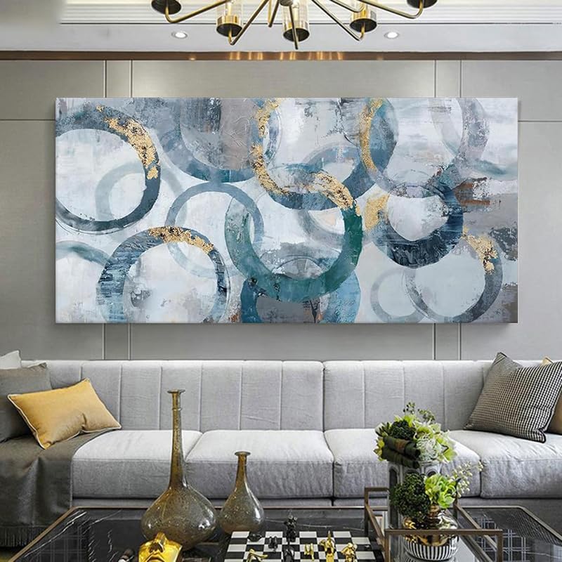 Tableau abstrait anneaux entrelacés grande toile 60x120cm sans cadre décoration murale salon
