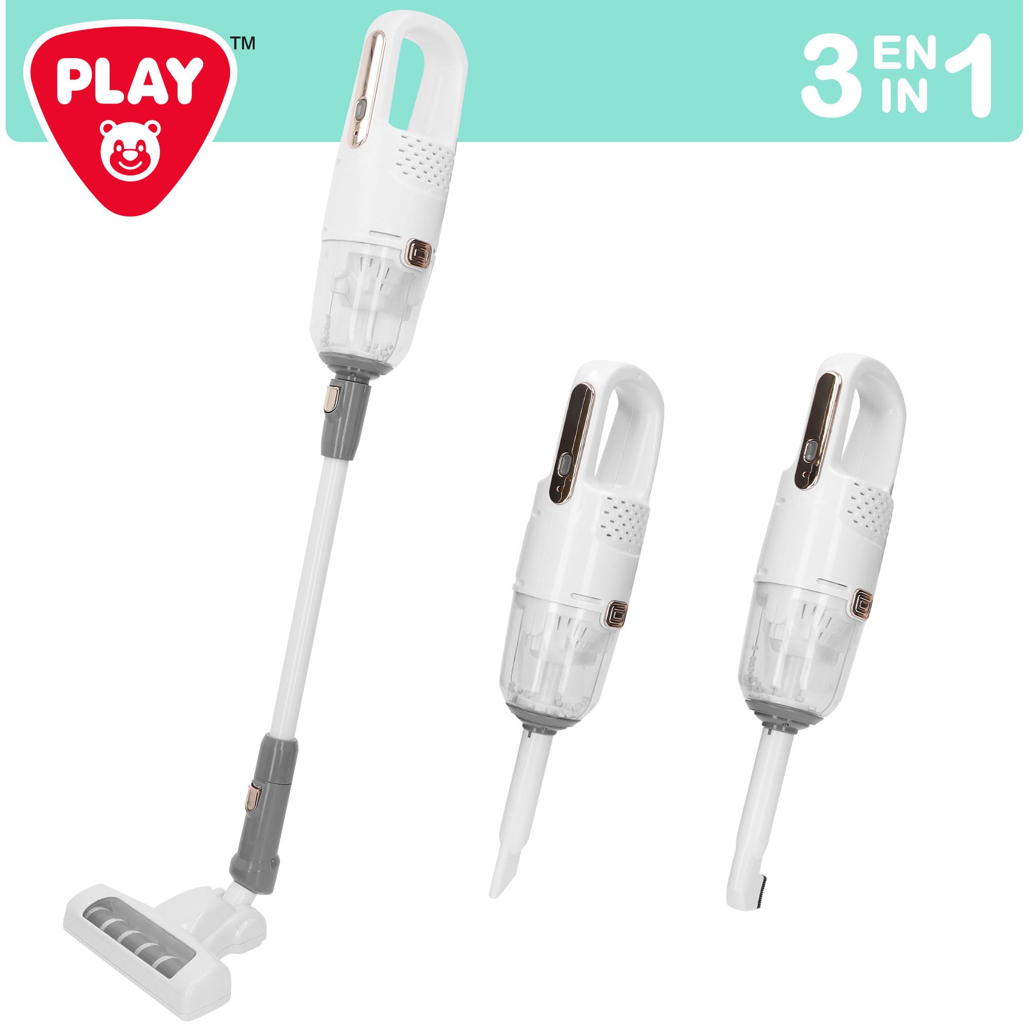 ColorBaby Play Aspirapolvere giocattolo elettrico, senza cavo, con supporto e accessori, set da 7 pezzi, effetto di aspirazione, giocattolo educativo, gioco d'imitazione, per ragazzi e ragazze dai 3