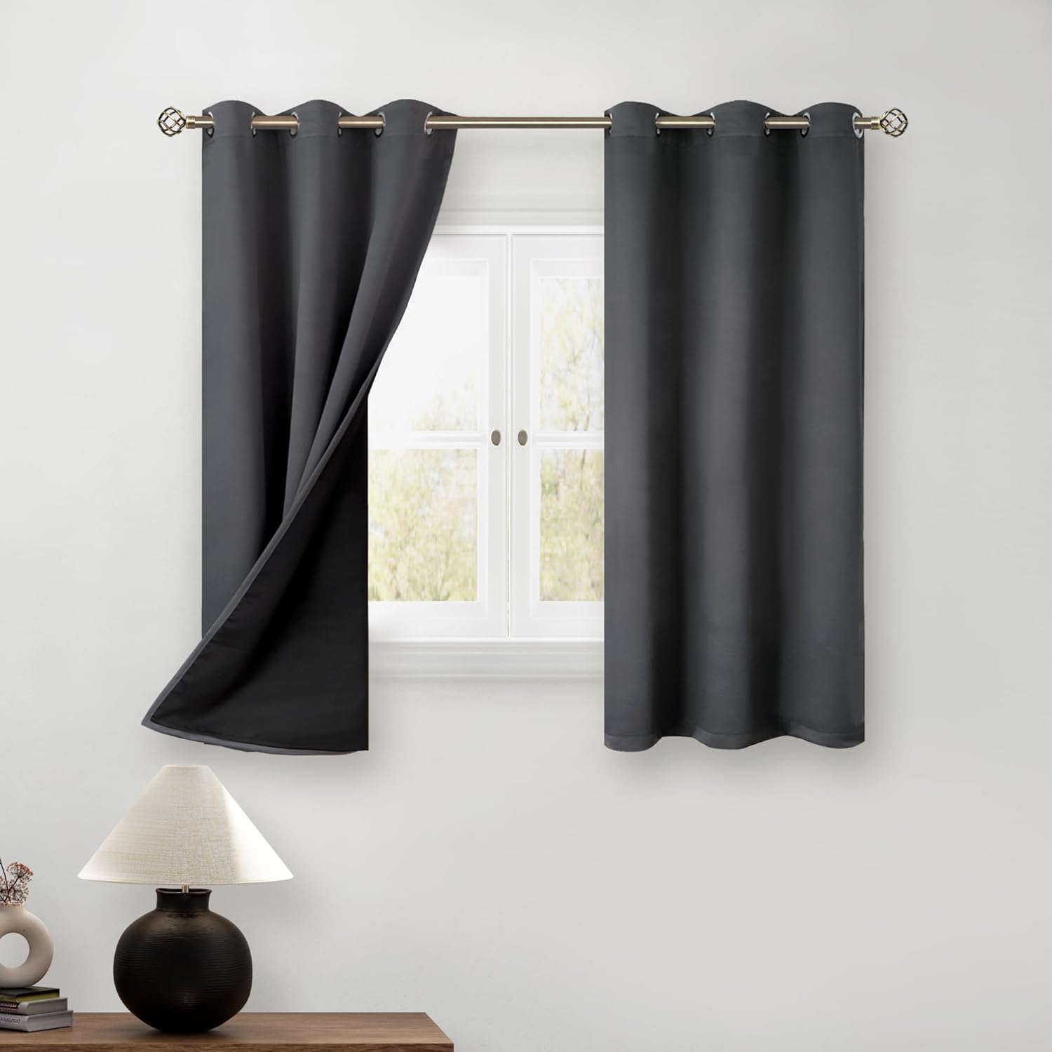 BGment 45 inch blackout curtains in dark grey, 2 panels