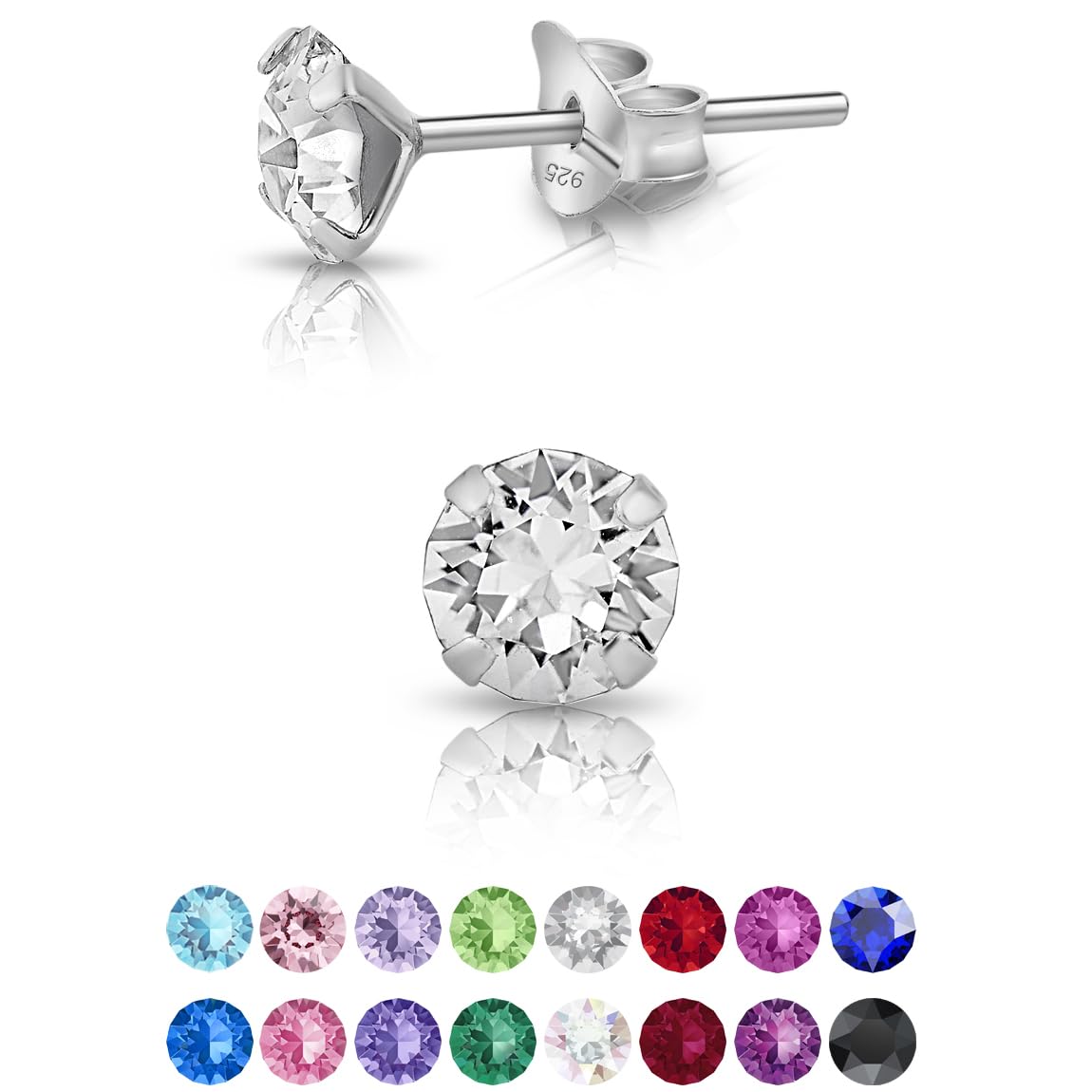 DTPsilver Pendientes Pequeños Plata Ley 925 con Cristales Swarovski 5 mm - Pendientes Mujer Plata de Ley - Pendientes Brillantes Mujer - Pendientes Colores - Aretes Mujer Plata Ley 925 Pequeños
