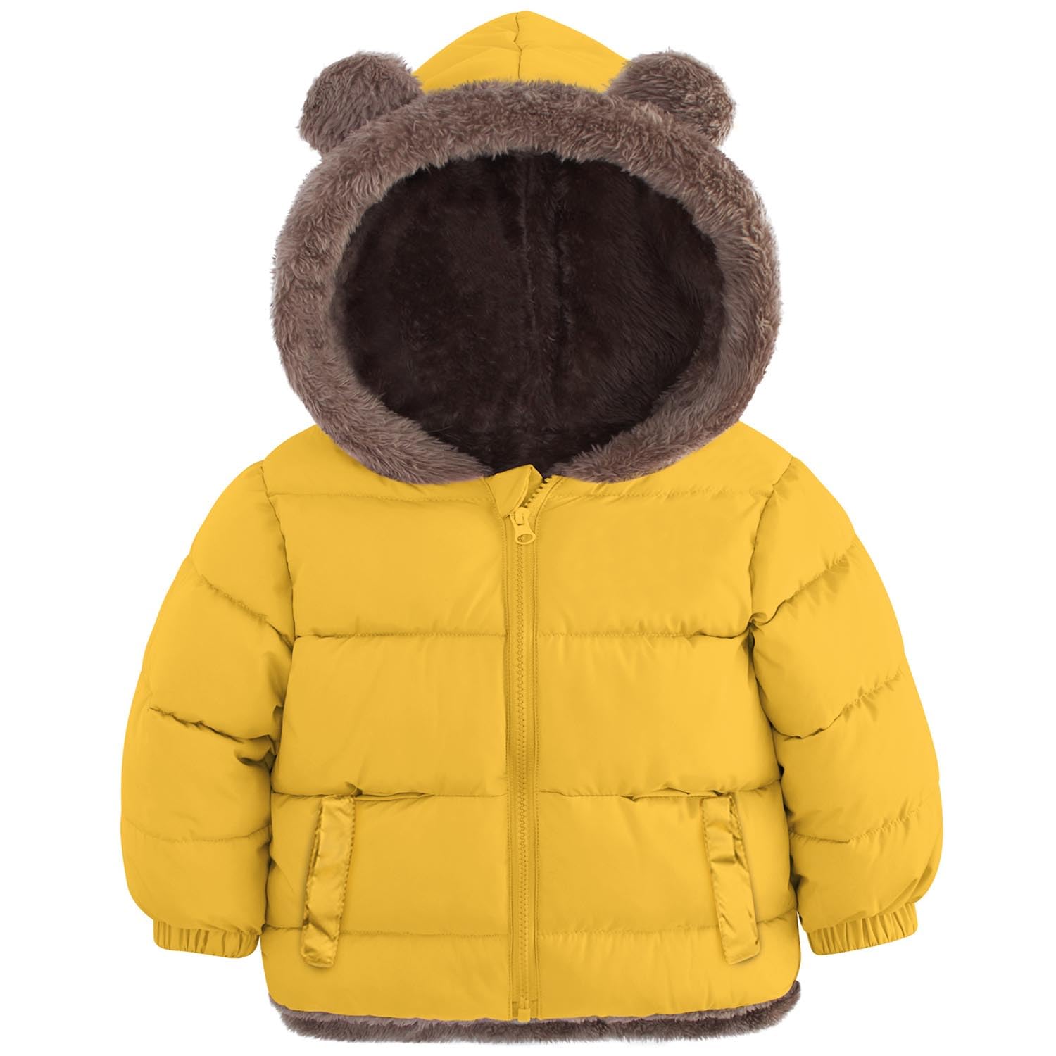 kids4ever Kurtka dla chłopców i dziewczynek, płaszcz zimowy, śliczne pluszowe uszy misia, kurtka zimowa z zamkiem błyskawicznym, kurtka z kapturem z kieszeniami, 6 miesięcy - 5 lat