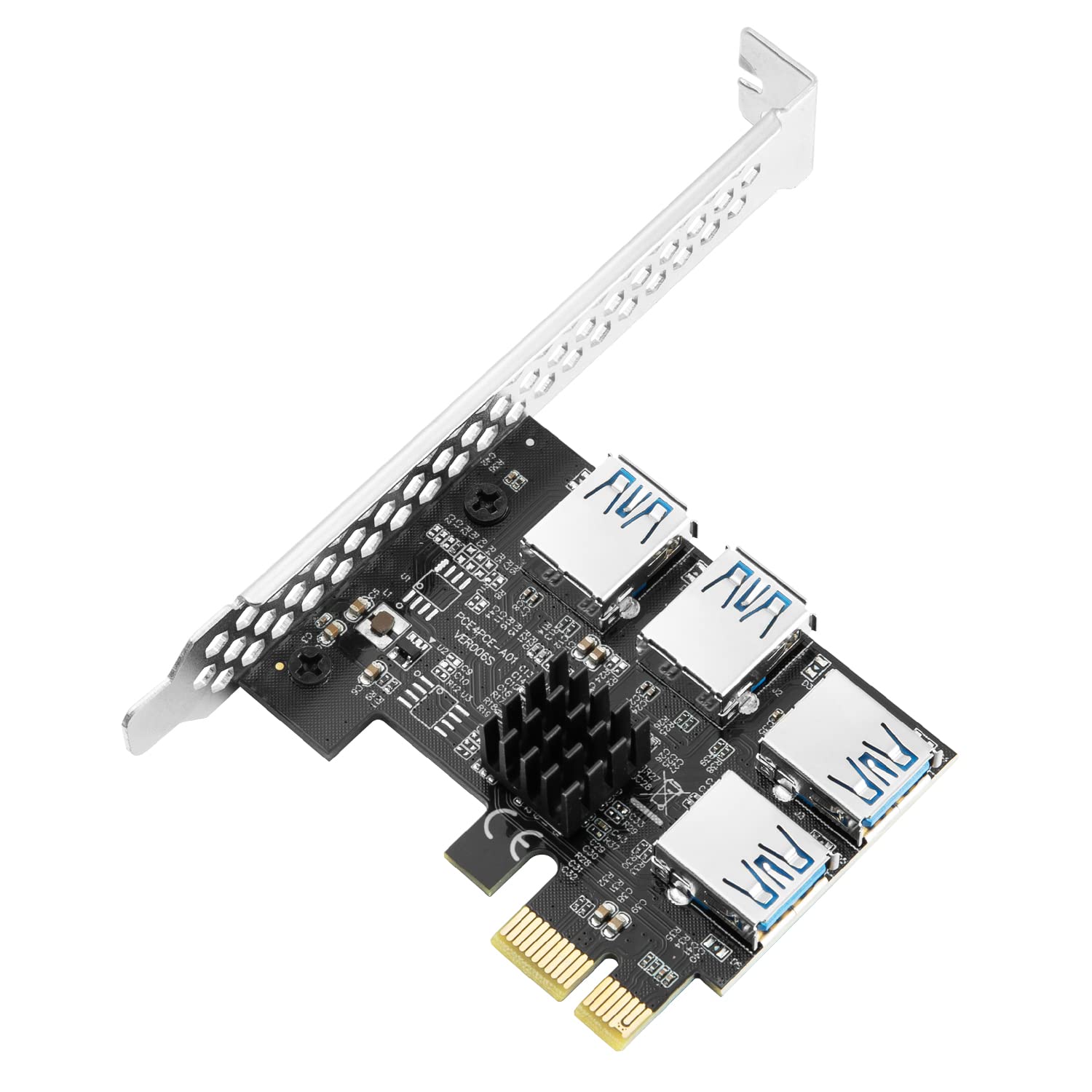 PCI-E 1 to 4 Riser Card, 16X Slots Riser Card PCI-E Splitter 1X to External 4 PCI-e USB 3.0 Adapter Multiplier Card for ETH Miner GPU Crypto Bitcoin Ethereum Mining Rig