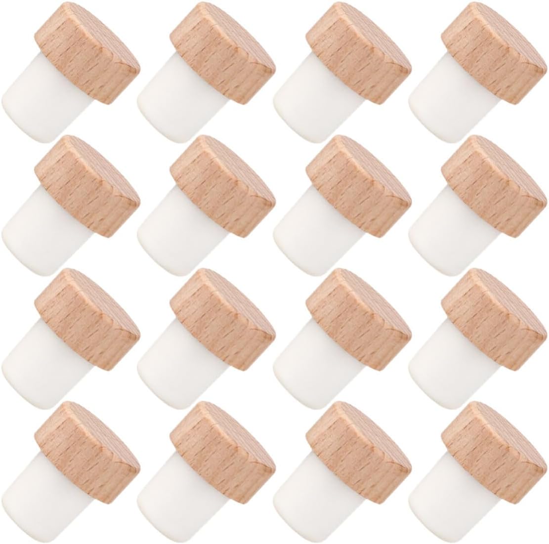 Amosfun Wine Bottle Stopper Temperature Resistant T Shaped Wooden 24pcs Silicone Seal Leak-proof Wine Cork Plug and Laboratory Operations
