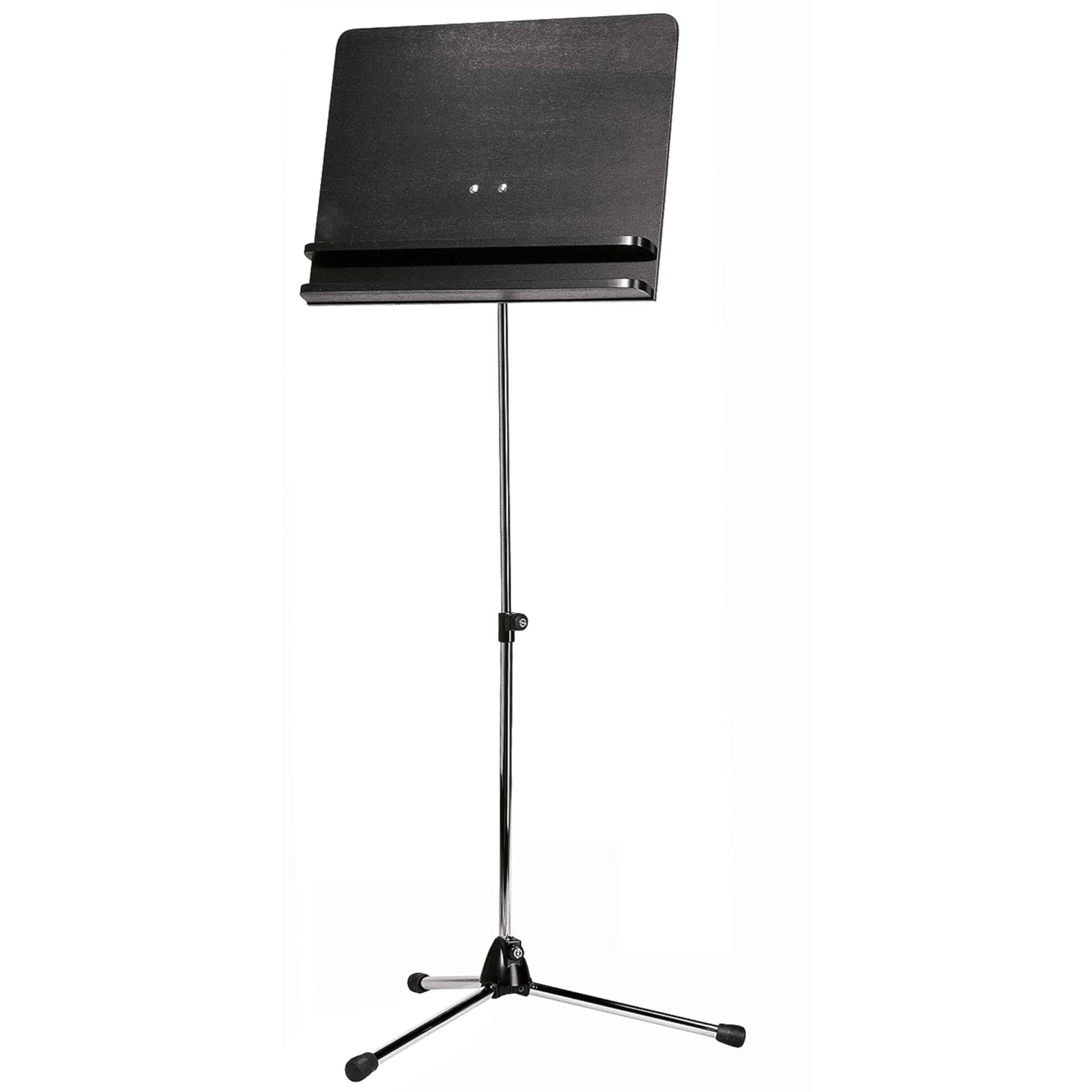K&M 118/3 Orchesternotenpult - Schwarze Holz-Notenplatte – Ausziehbarer Notenständer 61,5 – 115 cm – Zwei Ablagewinkel