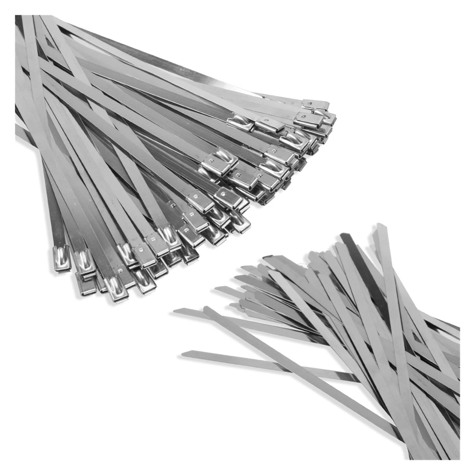 RWRAPS Edelstahl-Kabelbinder, Metall-Auspuffbinder, 4,6 mm Breite, selbstsichernder Kabelbinder, 100 Stück/Set (Farbe: Silber, Größe: 4,6 x 200 mm) (Silber 4,6 x 200 mm)