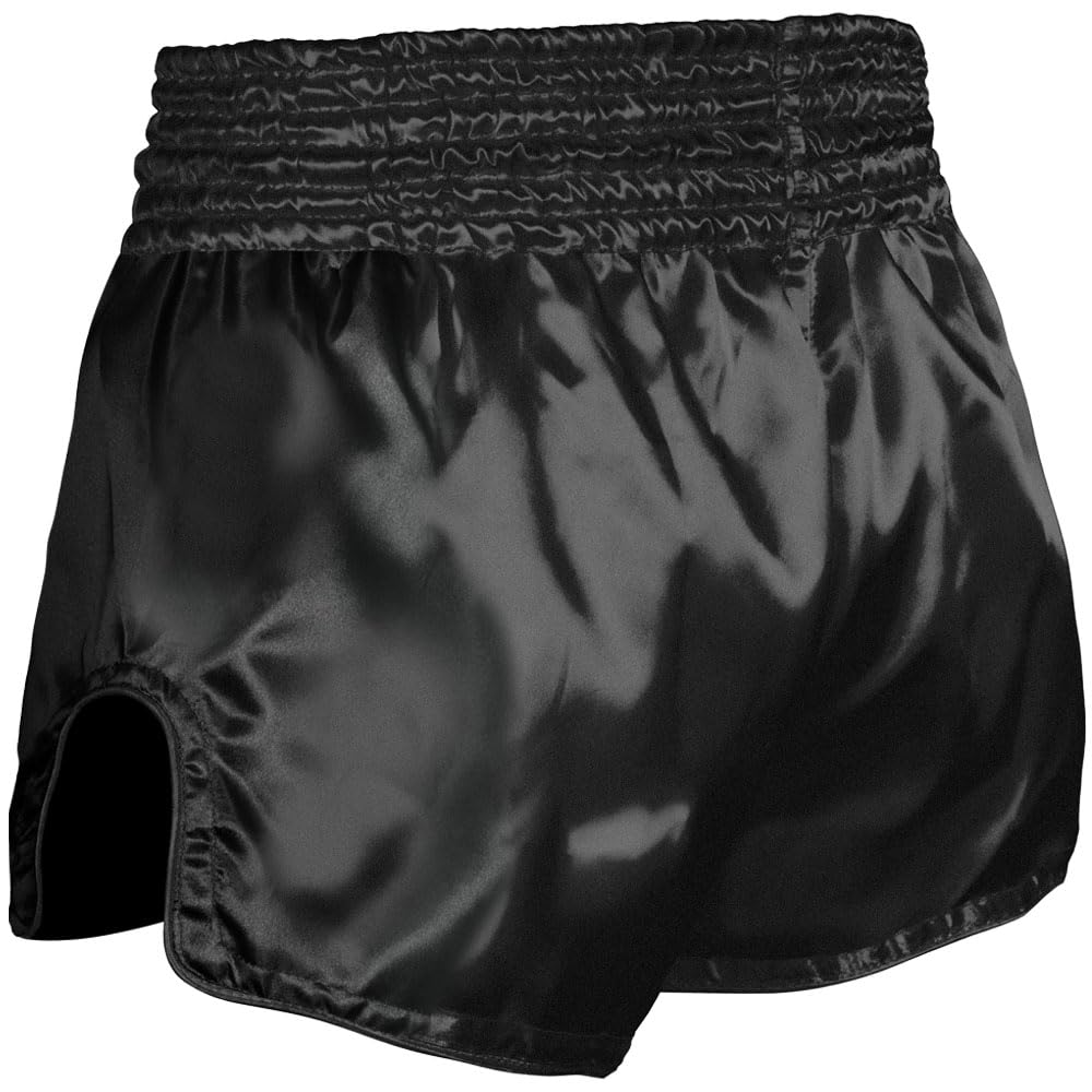 8 WEAPONS Muay Thai Shorts Strike, Schwarz-Weiß, Kickboxhose für Training & Wettkampf, Thaibox Shorts Satin, Atmungsaktiv, Langlebig, Kampfsporthose für MMA, K1, Boxen, Thai Boxen