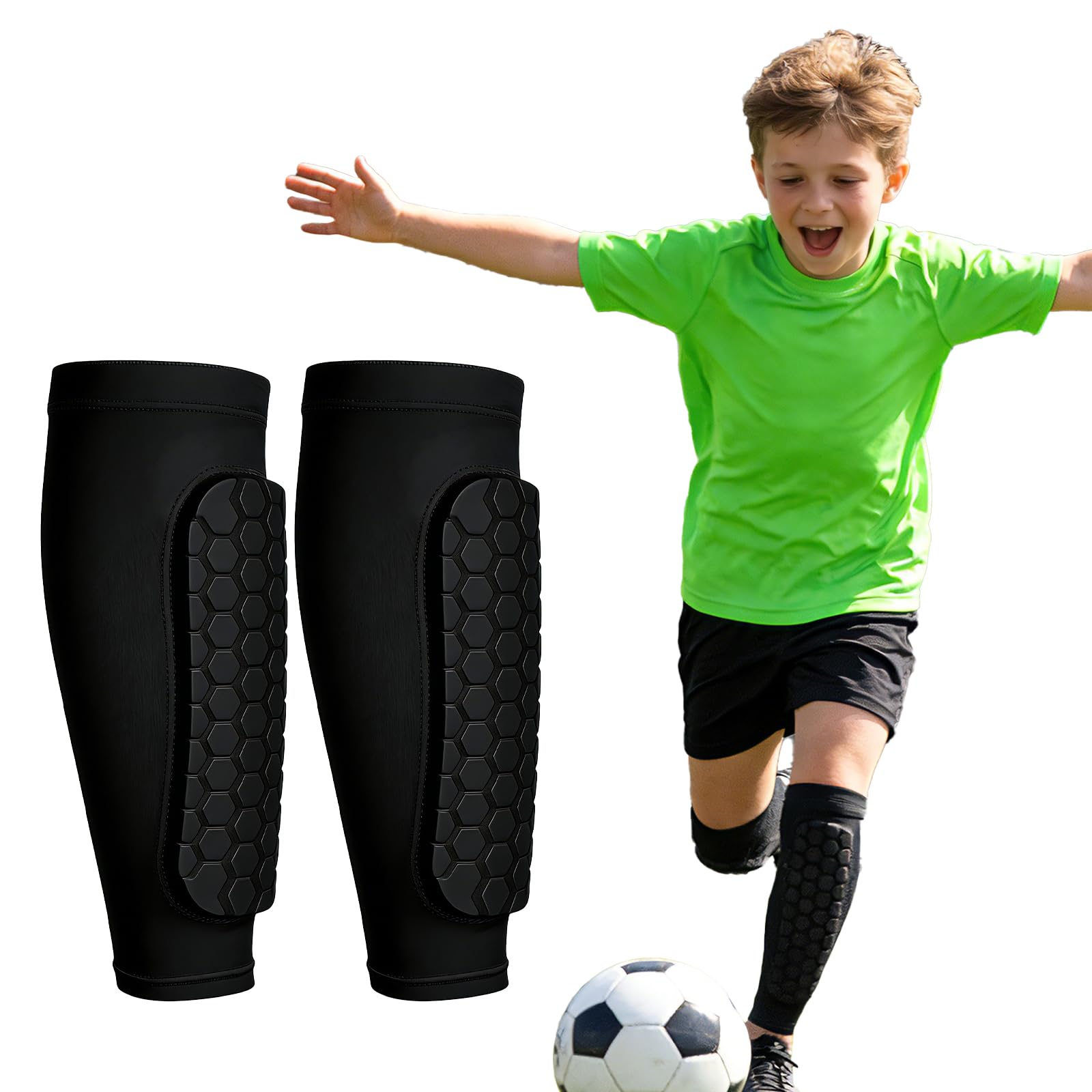Kids Soccer Shin Guards Shin Defender Shin Guards with Honeycomb Lightweight Elastic Breathable Football Shin Pads for Boys Girls