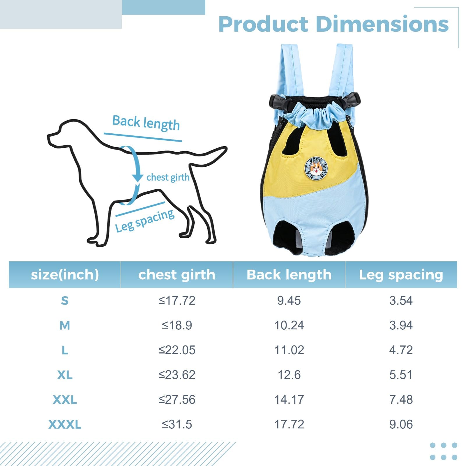 Mochila ajustable para mascotas, hebilla de seguridad, tela Oxford, se adapta a perros o gatos pequeños y medianos, apto para viajes, azul y amarillo, S-Xxxl