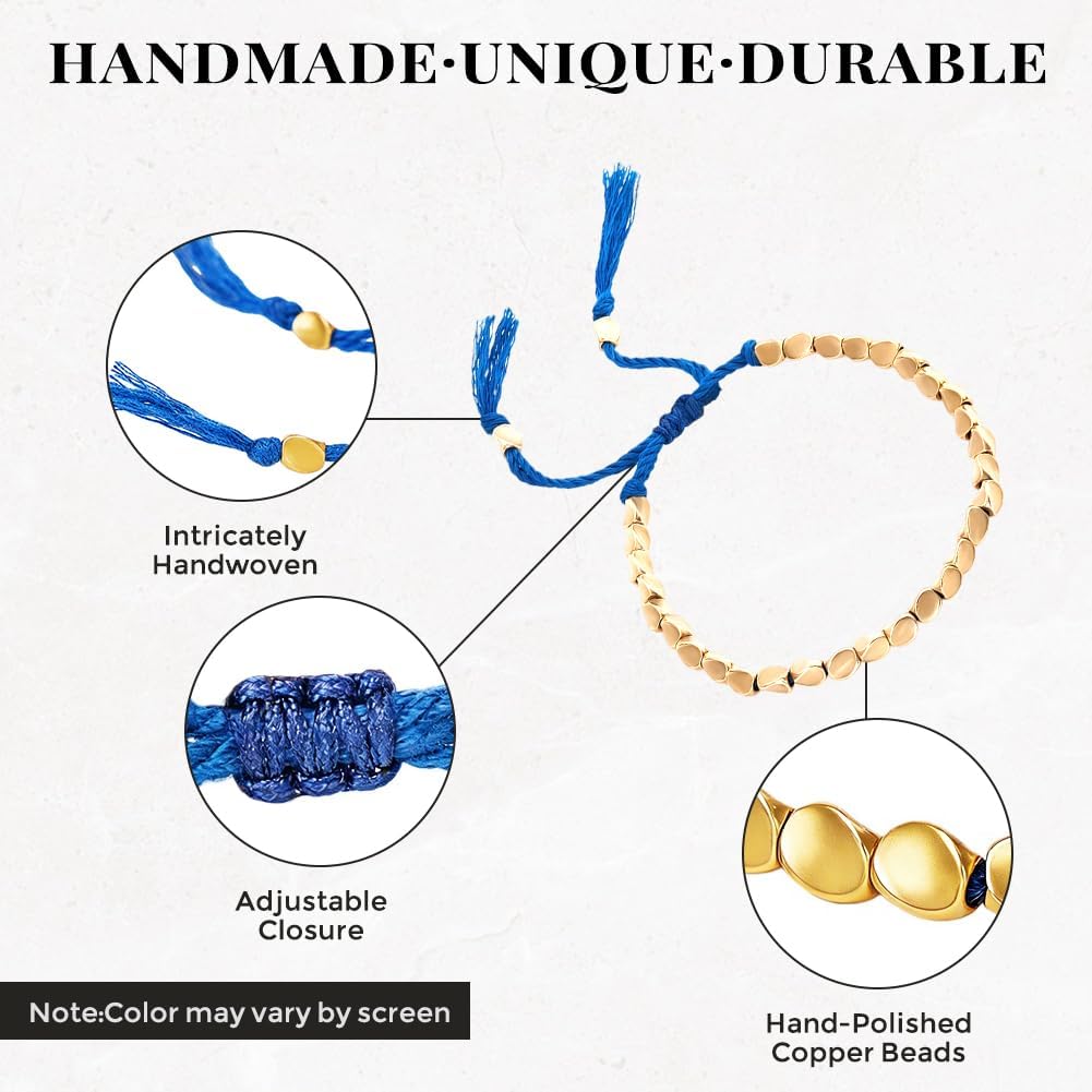 3 PCS Handmade Tibetan Copper Beads Bracelets, Adjustable Healing Protection Blue Braided Cotton Rope Tibetan Bracelets, Positive Energy Spiritual Handmade Buddhist Copper Bracelet, Lucky Amulet Rope Copper Bracelet Jewelry for Women Men, Includes Gift Box