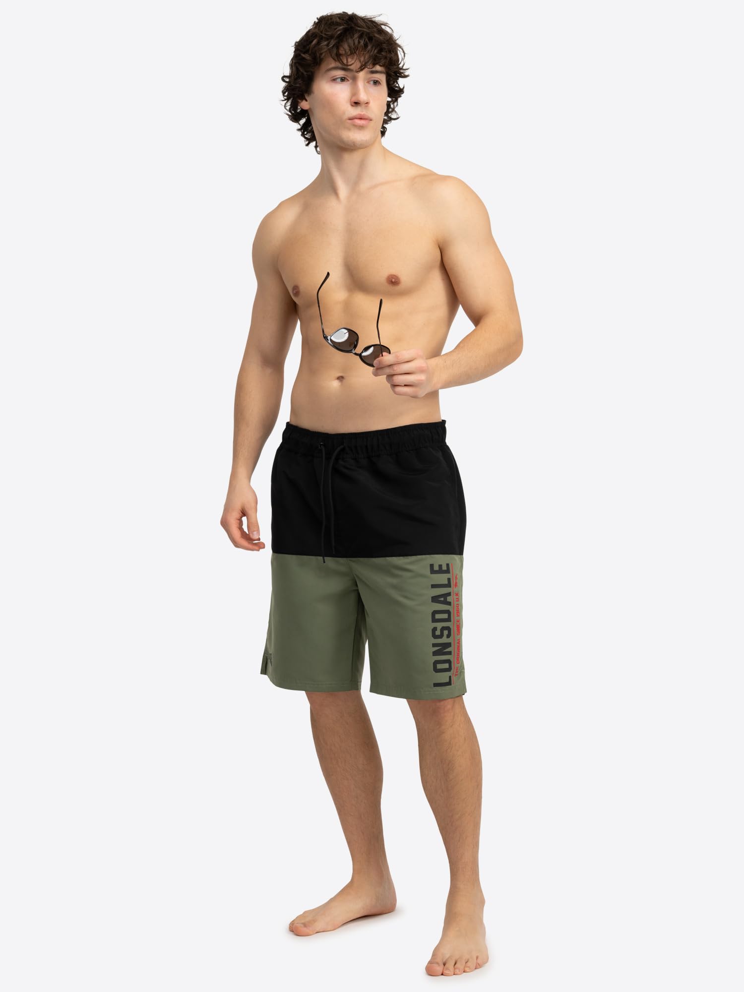 Lonsdale London HAYLING Hombre Pantalones Cortos Aceituna/Negro 100% poliéster