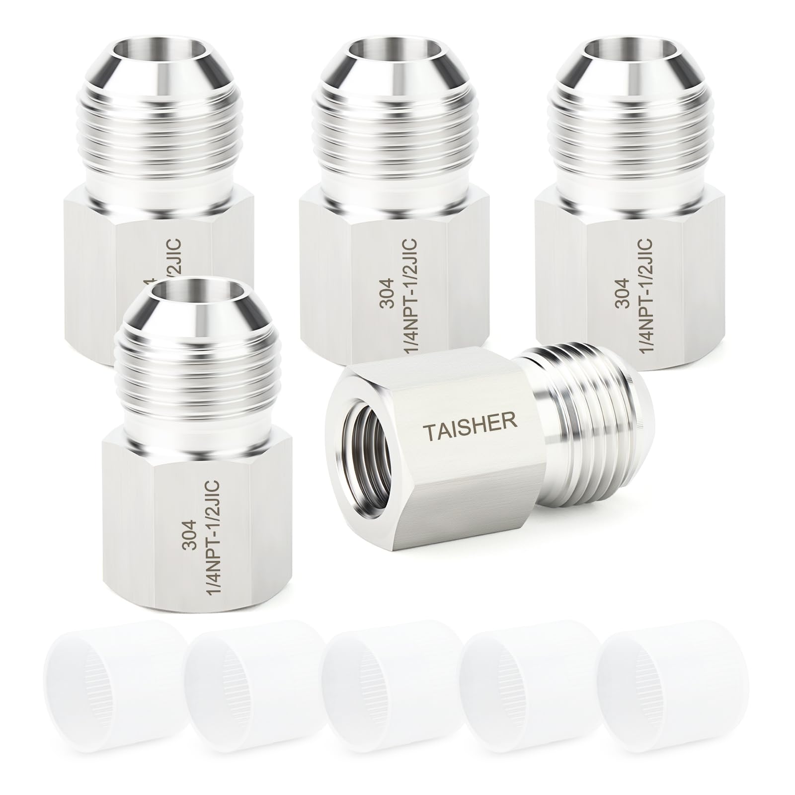 TAISHER 5PCS Forging of 304 Stainless Steel JIC Flare Tube Fittings, 1/2" JIC Male x 1/4" NPT Female, Half Union