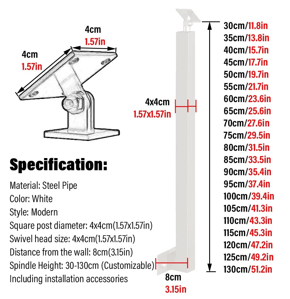 1/10 szt. Regulowane tralki ze stali nierdzewnej do schodów i balustrad werandy - wysokość 30-130 cm,(White,95cm/37.4in)