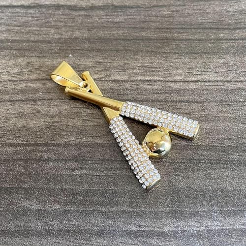 18K Gold Plated Iced Out Stainless Steel Baseball Bat Pendant Necklace2