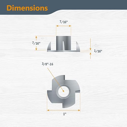 Miniatura 3 de POWERTEC 50 tuercas en T de 38"-16, 4 tuercas en T para pernos y ruedas giratorias, insertos roscados para trabajar en madera, soportes de escalada