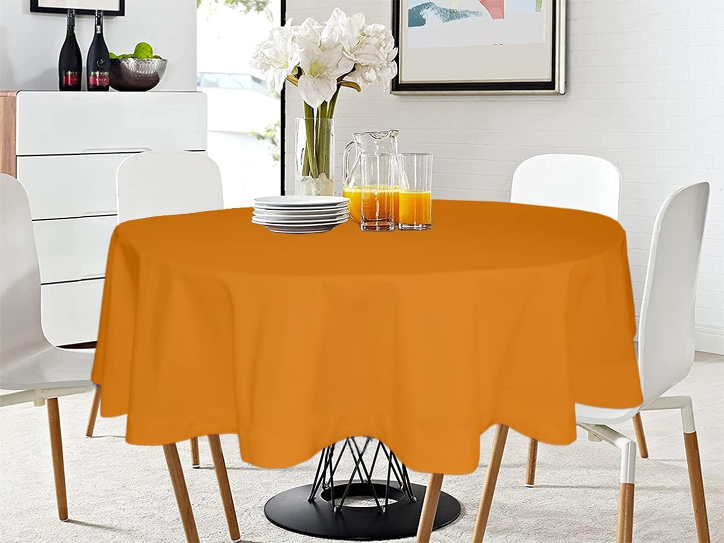 Lushomes Cotton Table Cloth, Round Table Cover, Orange Table Sheet, Used for Study, Dastarkhan, Tea, Cyclinder Cover, Teapoy (Size 40 Inch Round, 2 Seater Round/Oval Dining Table Cloth)
