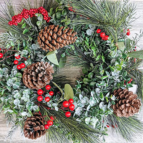 6' Long Artificial Eucalyptus And Pine Christmas Garland With Pine Cones Red Berries Pine Needles Winter Greenery Garland For Christmas Season Holiday Wedding Table Runner Centerpiece Mantel Decor #TOP5