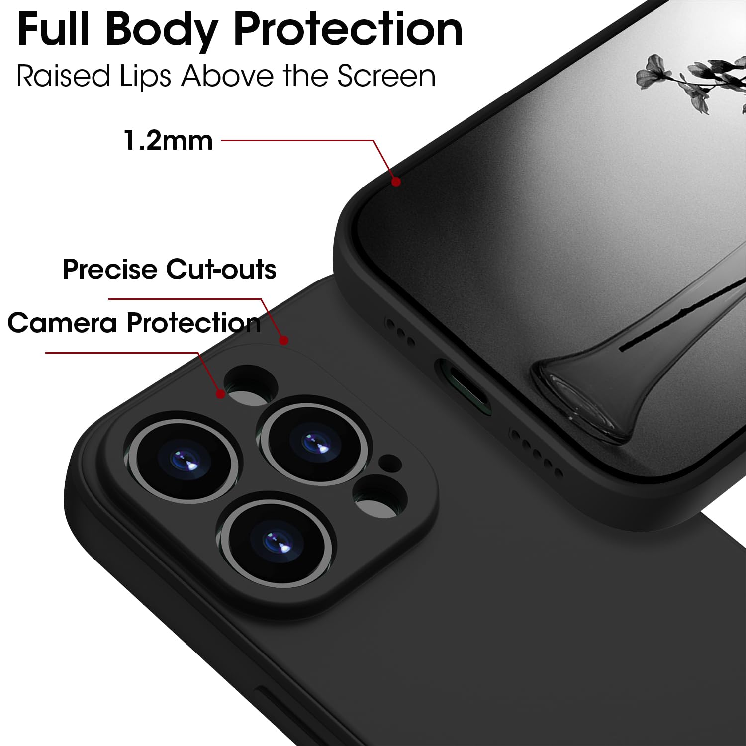 KPPIT Silicone Case Compatible with iPhone 13 Pro 6.1 inch Protective case,Ultra Slim Soft Gel Anti-Scratch,Microfiber Lining,Rubber Shockproof Case Cover for iPhone 13 Pro Black - Image 2