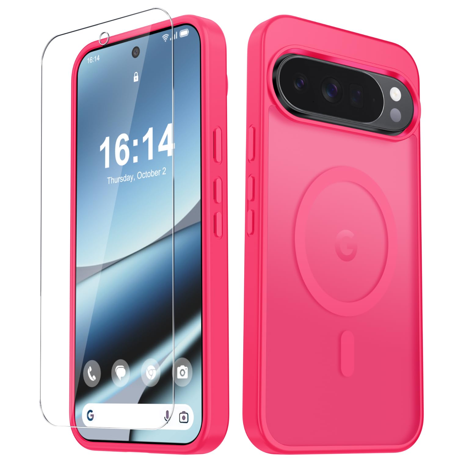 for Google Pixel 10 Pro XL Case, Matte Magnetic Cover, Hot Pink | Fit for MagSafe, Screen Protector included, Shockproof Military Grade Protection, Translucent Frosted Back