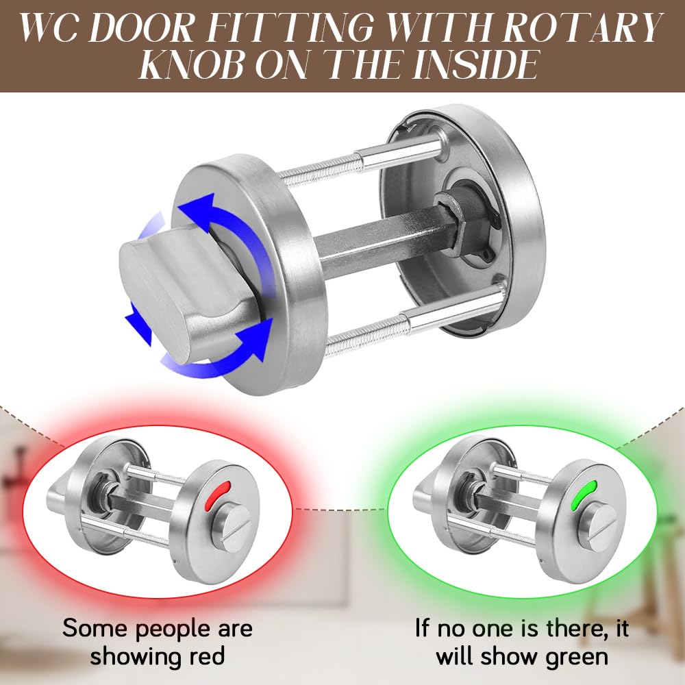 Rosetta per WC con Indicatore di Occupazione, in Acciaio Inox, Chiavistello Girevole per Serratura Porta, Rosetta WC con Indicatore di Occupazione, per Porta WC, Bagno e Porta
