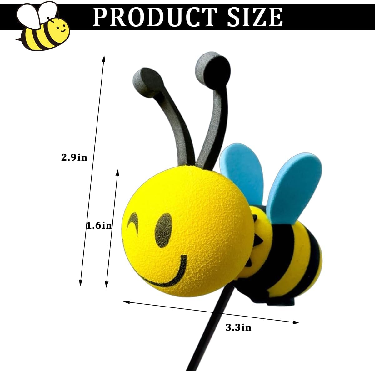 HZEL Cute Bee Car Antenna Topper, Happy Bumble Bee Vehicle Roof Antenna Hat Foam Ball Decor, Easy to Find Car in The Parking Lot, Funny Lovely Honey Auto Exterior Decoration, Universal Fit (StyleA)