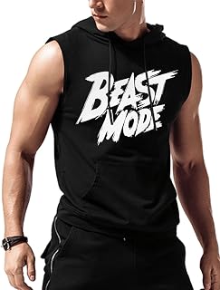 Amussiar Men's Workout Hooded Tank Tops Sleeveless Gym Training Hoodies Bodybuilding Muscle Cut Off T Shirt