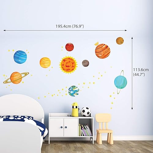 Miniatura 3 de DECOWALL DAT-1501T Calcomanías de pared del sistema solar, calcomanías de pared extraíbles para niños, guardería, dormitorio, sala de estar