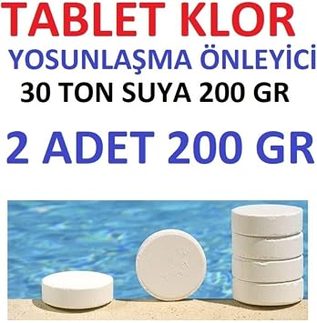 Tablet Klor 200 Gr 2 Adet Yosun  nleyici Havuz Temizleyici Kloru Su Dezenfektan