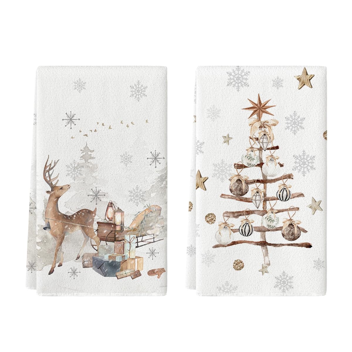 Artoid Mode Copos de nieve, árboles, regalos, renos, Navidad, paños de cocina, paños de cocina, 42 x 65 cm, para invierno, decoración navideña, toallas de poliéster, juego de 2 unidades