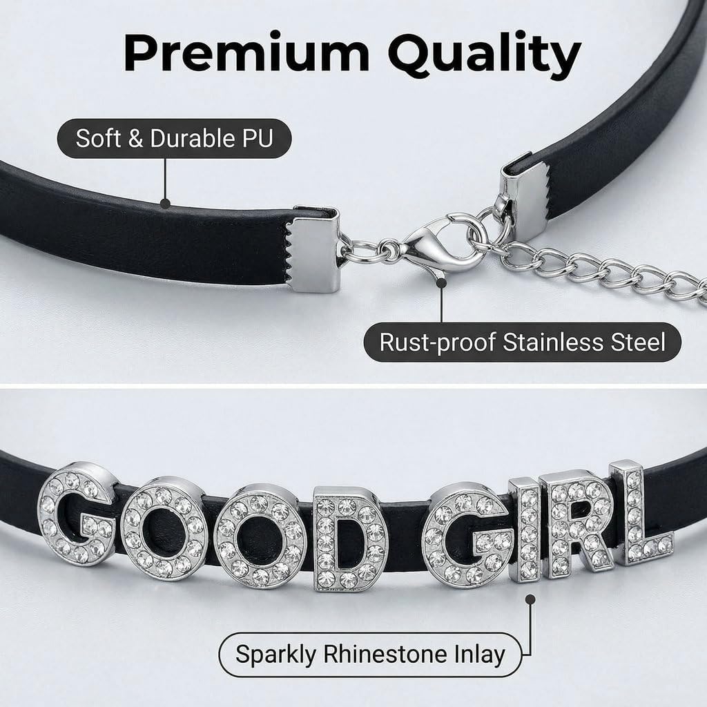 2PCS Cute Sexy Play Game Good Daddy's Collar Choker Necklace for Women, Punk Goth Letters Cosplay Choker, Black PU Leather Naughty Fashion Jewelry