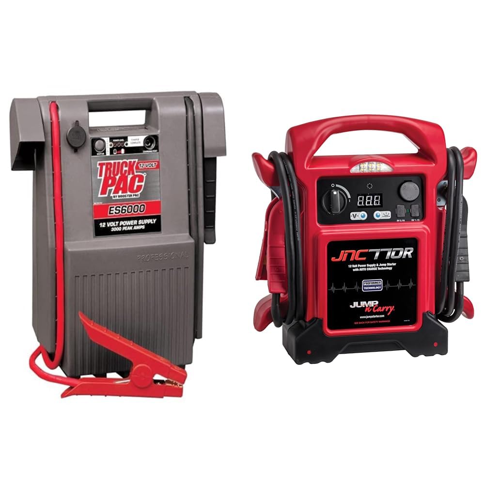 Clore Automotive Truck PAC ES6000 3000 Peak Amp JNC770R 1700 Peak Amp Premium 12V Jump Starter Bundle