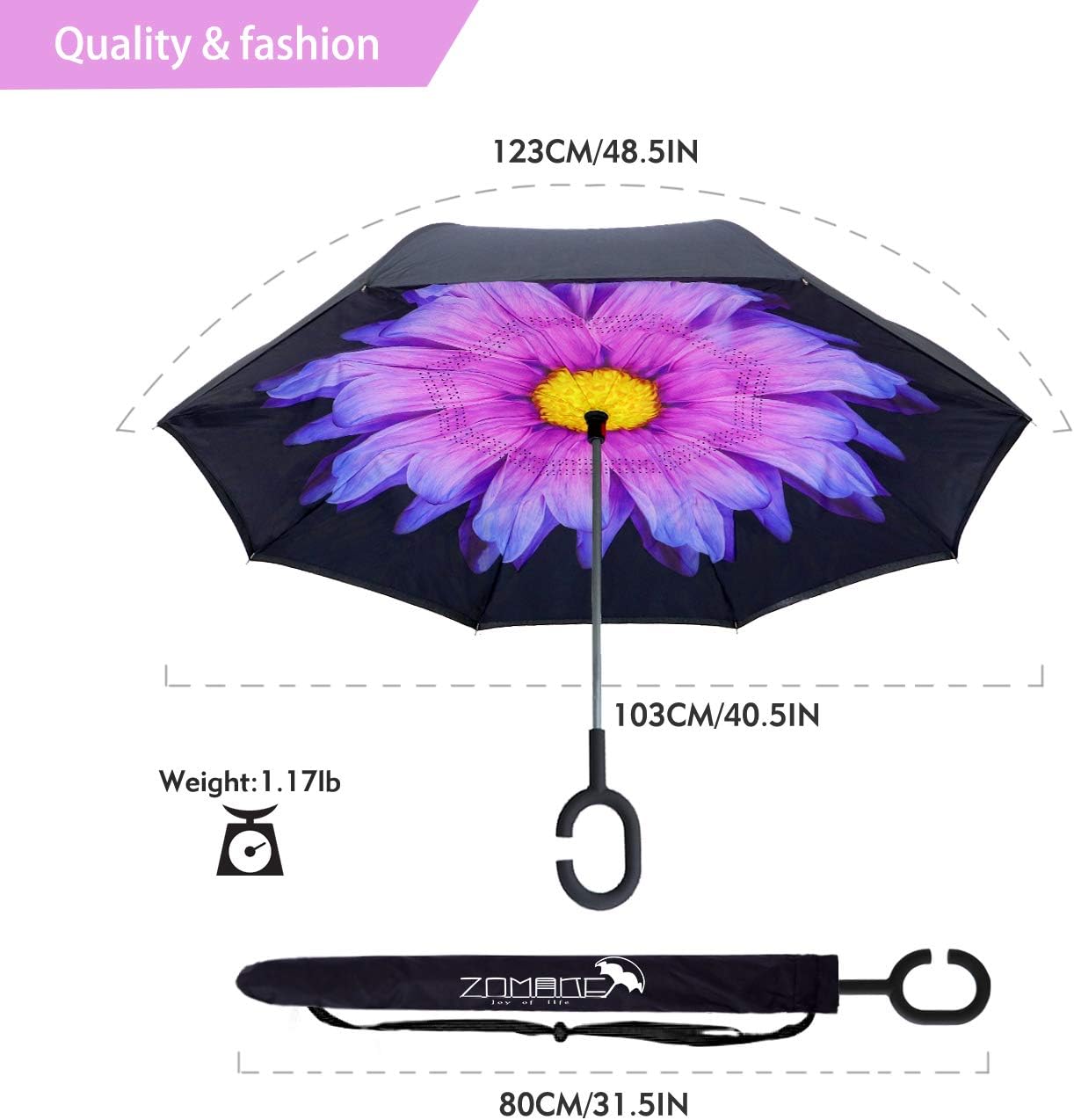 ZOMAKE Inverted Umbrella, Double Layer Reverse Umbrella Large Upside Down Umbrella with UV Protection, Windproof Inside Out Umbrella for Women with C-Shaped Handle
