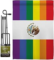Vista 7 de Pride México - Bandera de jardín con texto "Rainbow Love LGBT" Gay Bisexual Pansexual Transgénero pequeño regalo decorativo para casa de patio hecho