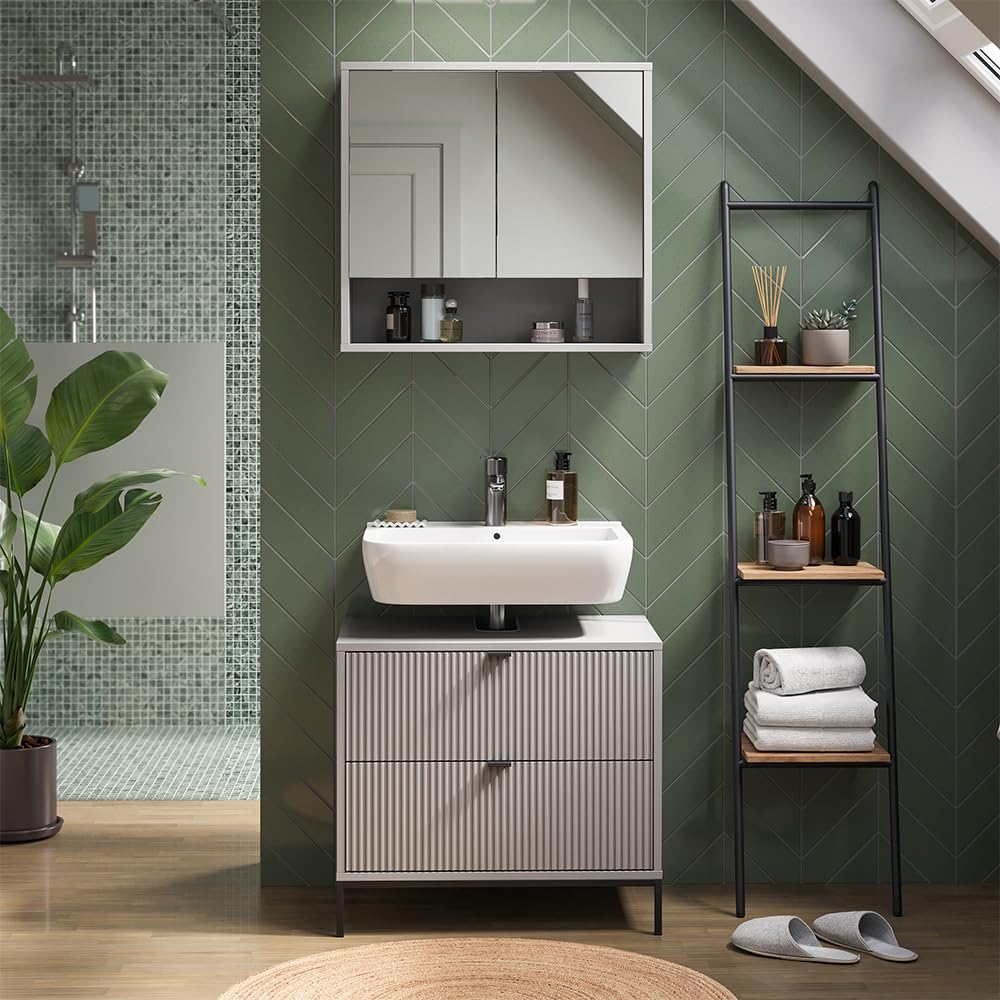 Vicco Mueble bajo Lavabo Eliza, Gris, 70 x 63 cm | Con 2 cajones extraíbles, apto para sifones estándar con abertura en la parte superior