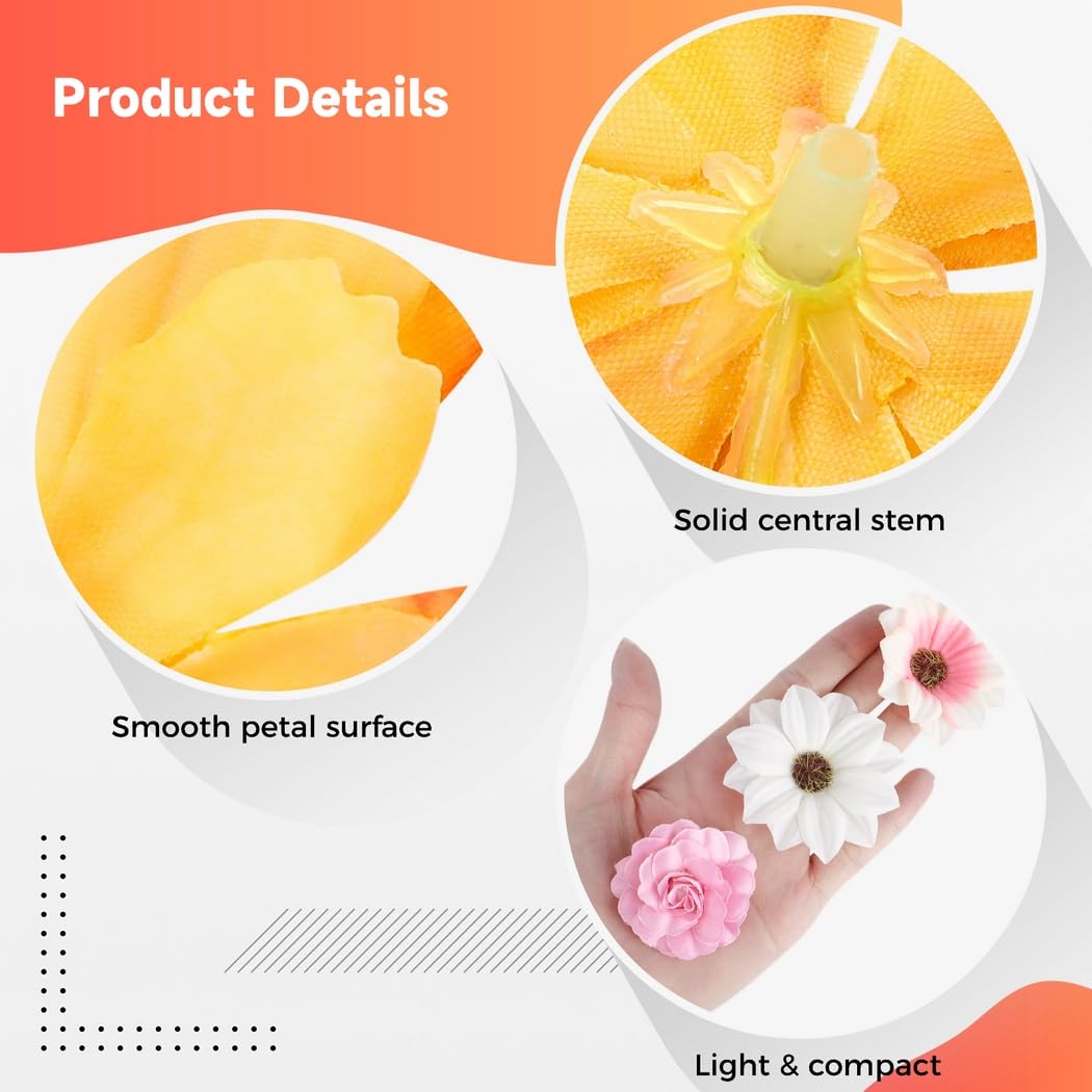 Juego de 217 piezas de flores sintéticas, mini flores artificiales de seda, margaritas de rosas falsas para manualidades, flores de rosa, flores de ciruelo, girasol, margarita, para decoración de