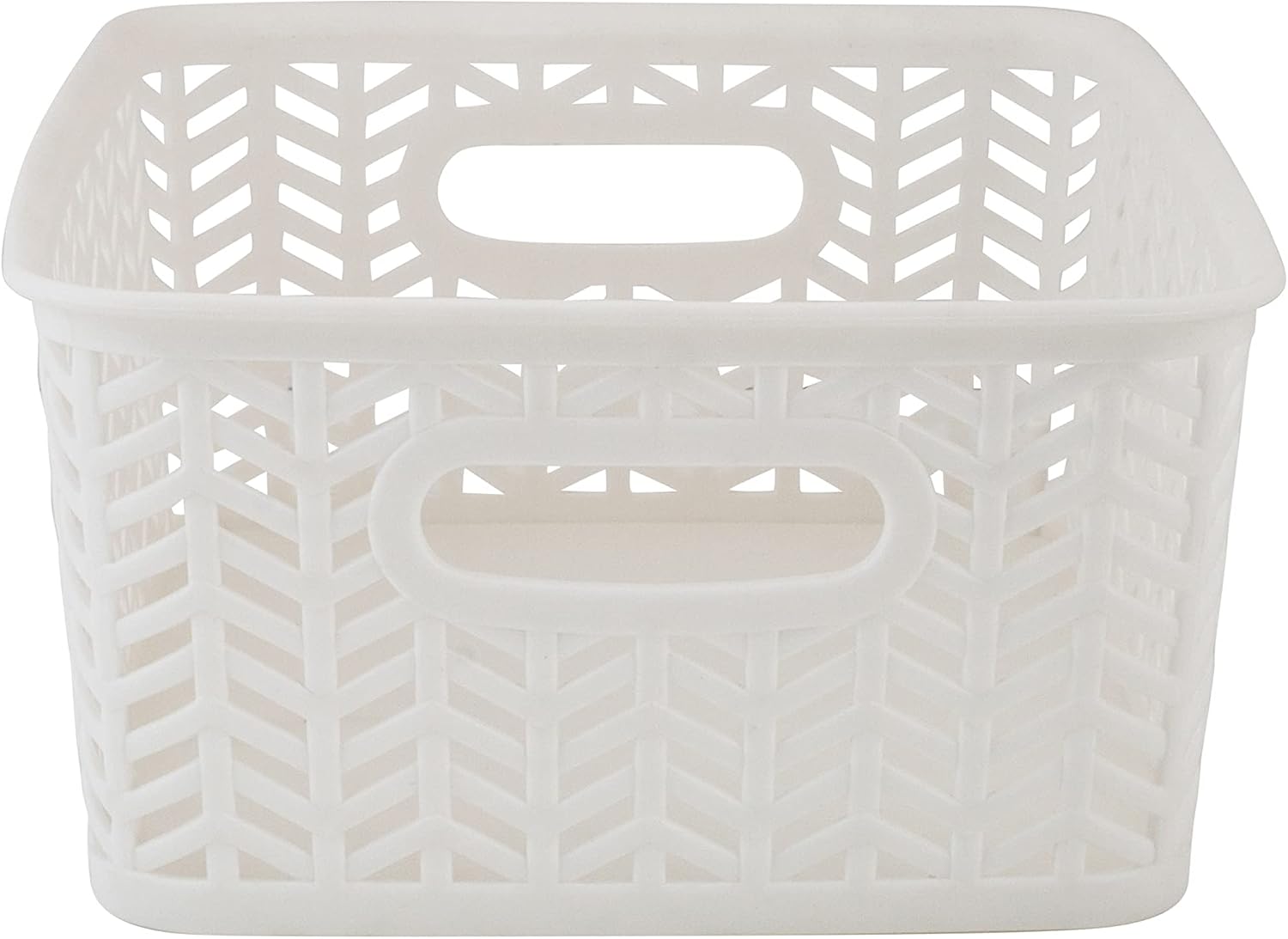 Simplify 3 Pack Small Herringbone Storage Basket | Dimensions: 10"x8"x4" | Light Weight | Two Open Handles | White | Organization | Many Uses | Kitchen Storage | Bathroom Storage |