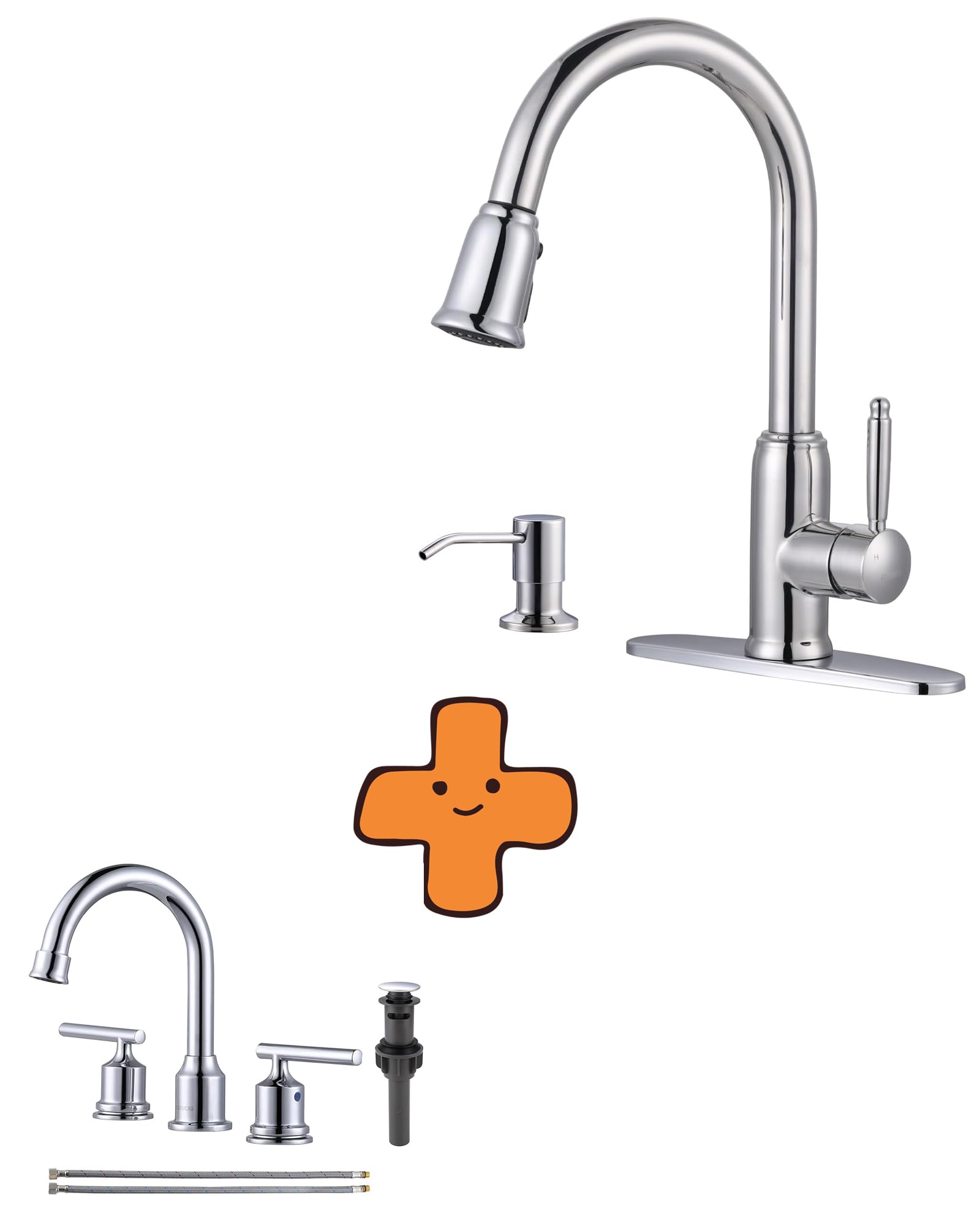 Jnfidosr Kitchen Faucet With Soap Dispenser And Chrome Bathroom Faucet