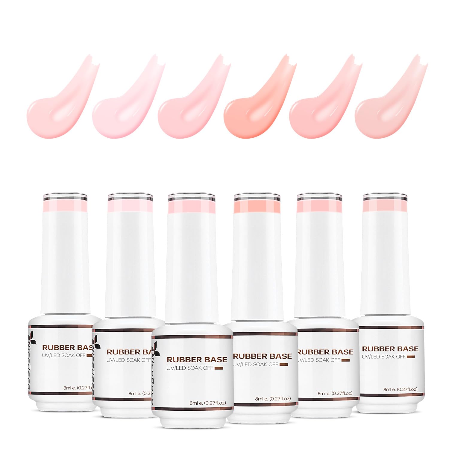 Nicedeco 4 in 1 Professionale Base Rubber Gel Kit Smalto Semipermanente Nudo per Unghie UV LED Soak Off Gel Set 37, 6X8ML