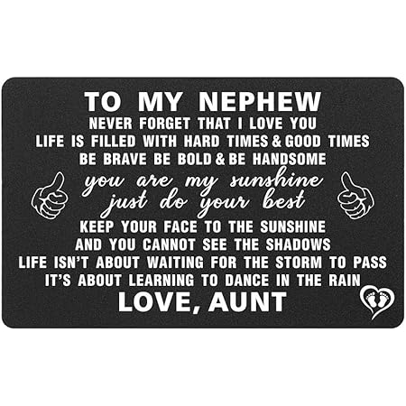 Aunt And Nephew Quotes Amazon.com : To My Nephew Gifts From Aunt, Inspirational Gift For Nephew  From Her,Engraved Wallet Inserts With Motivational Quotes, Nephew Birthday  Wallet Card : Health & Household