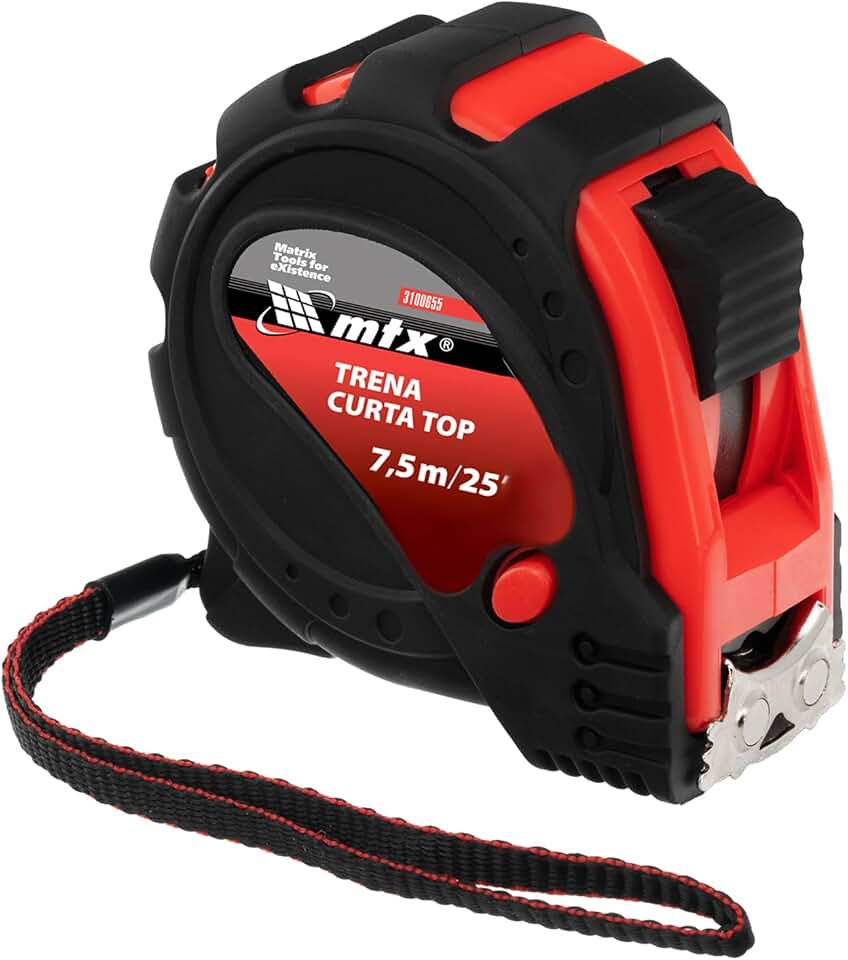 MTX Trena Curta 7,5m x 25mm – Fita Métrica Profissional com Estojo em Plástico Resistente e 3 Pontos de Fixação
