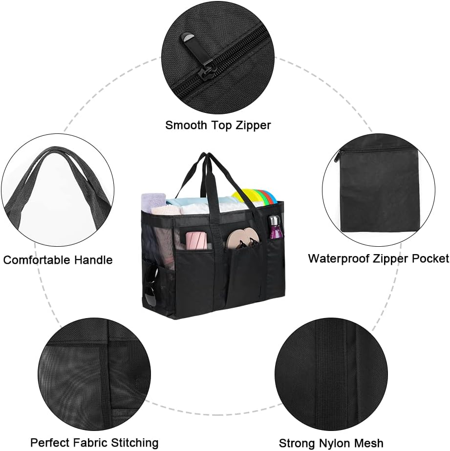 Flintronic Large Mesh Beach Bag, Summer Travel Tote with Zipper, Waterproof Nylon Mesh Bag - Image 5