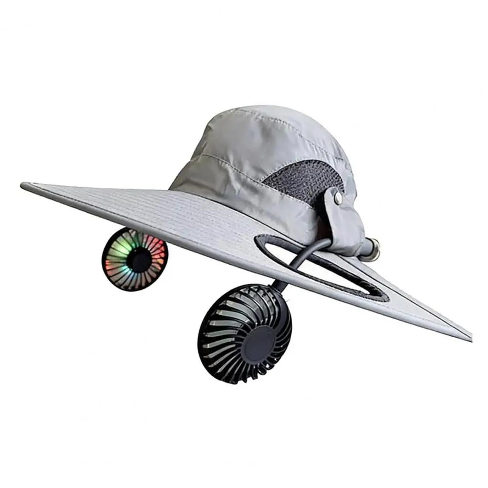 Cappello sole "bucket" con doppia ventola – cappello refrigerante 2 in 1 | con ventole rimovibili, pale luminescenti al buio, velocità regolabile e cappello da sole a tesa larga