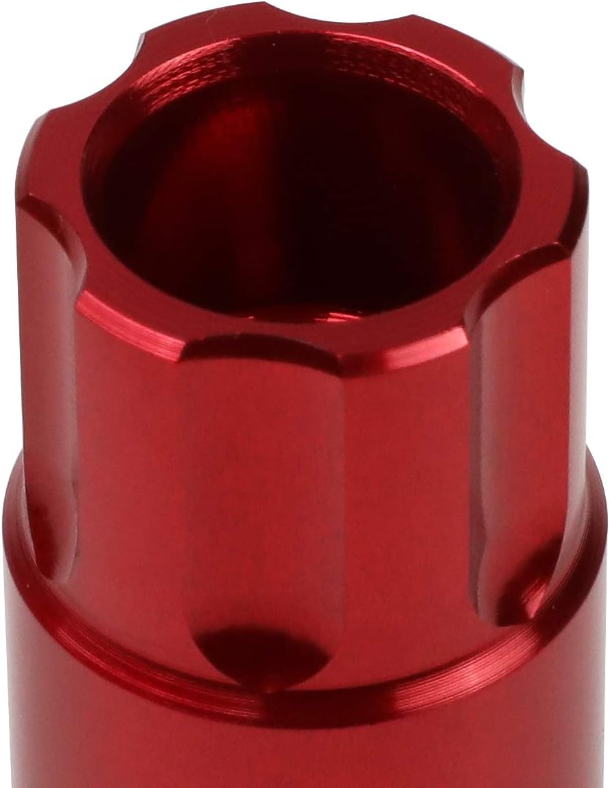 Auto Dynasty J2 Engineering 7075 Compatible withged Aluminum M12X1.5 20Pcs 50mm Long Open End Lug Nut Set w/Turner (Red)