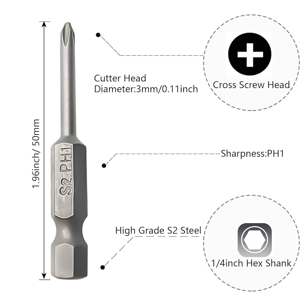 くロ 10Pcs 1/4 Inch Hex Shank PH1 Magnetic Phillips Screwdriver