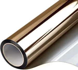 Window Privacy Film One Way Daytime Mirror Tint Treatments UV Heat Control Vinyl Stickers Sun Block Glass Paper Door Covering Reflective (Brown Silver, 17.5 Inch x 7.8 Feet)